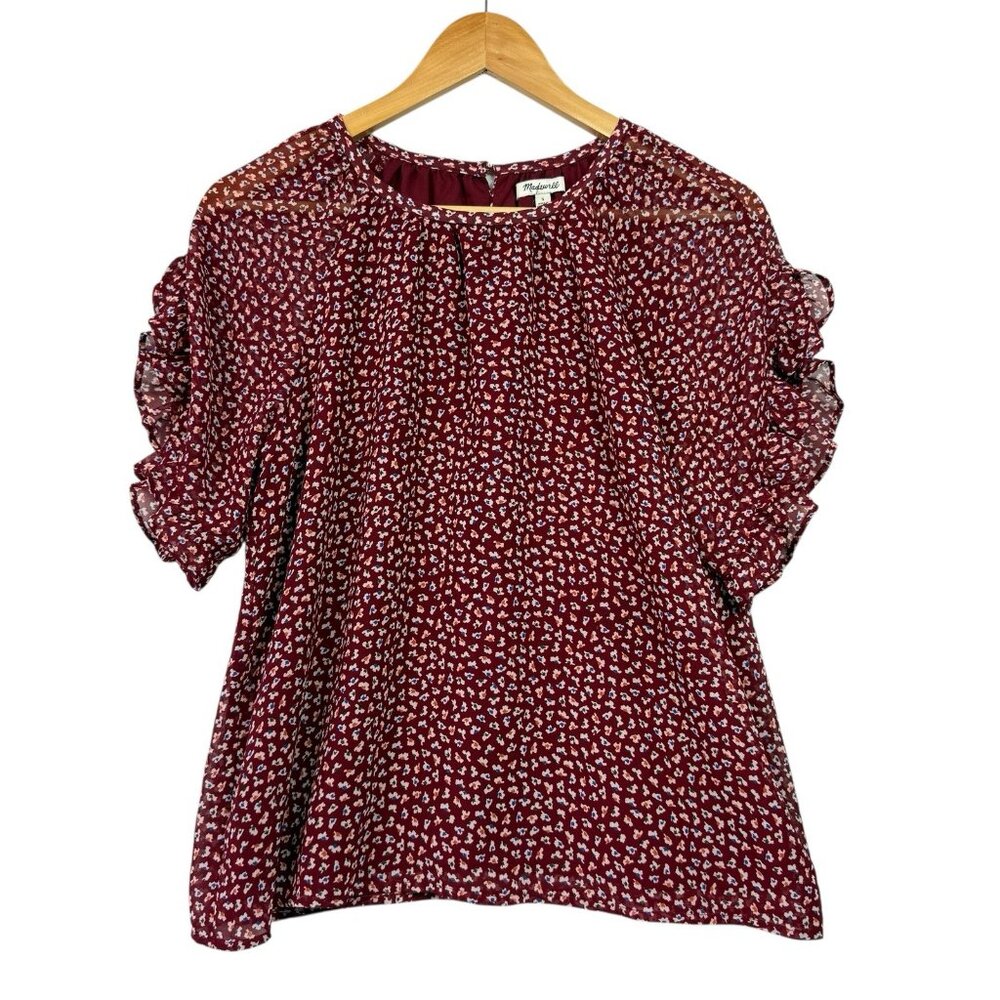 Madewell Momento Short Ruffle Sleeve Floral Print Blouse Size Small Office